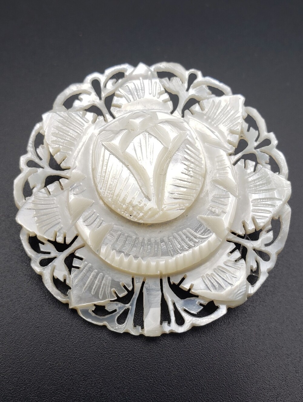 Mother of Pearl Floral Open Filigree Brooch - Vintage Artisan Feminine Grandma